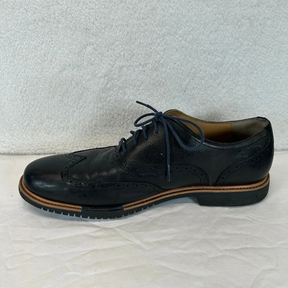 Cole Haan Mens Black Pebbled Leather Wingtip Oxford Dress Shoes Size 13